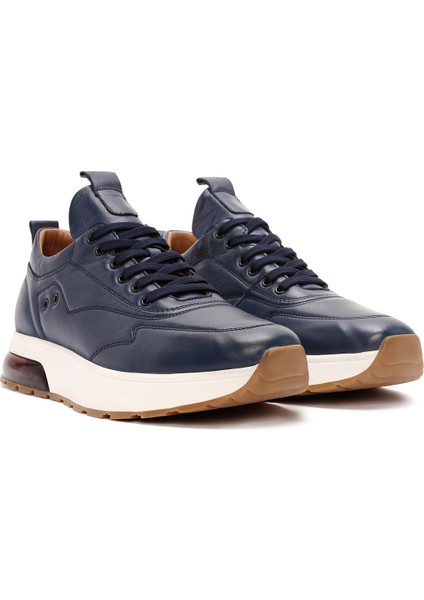 Erkek Lacivert Bağcıklı Kalın Tabanlı Deri Sneaker 25WFD642318 modelleri