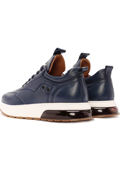 Erkek Lacivert Bağcıklı Kalın Tabanlı Deri Sneaker 25WFD642318 indirimleri