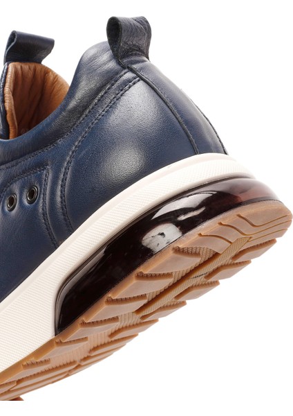 Erkek Lacivert Bağcıklı Kalın Tabanlı Deri Sneaker 25WFD642318