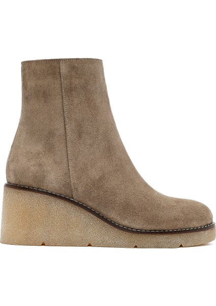 Kadın Vizon Fermuarlı Dolgu Topuklu Süet Deri Bot 25AFD152710