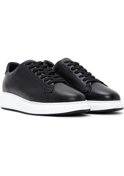 Erkek Siyah Bağcıklı Deri Sneaker 25WFD640718 modelleri
