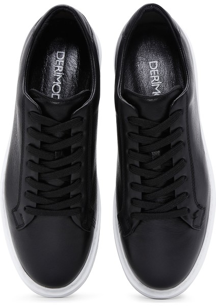 Erkek Siyah Bağcıklı Deri Sneaker 25WFD640718