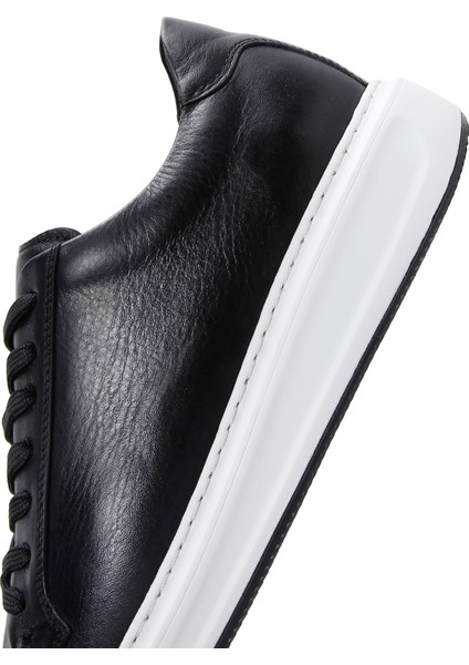 Erkek Siyah Bağcıklı Deri Sneaker 25WFD640718