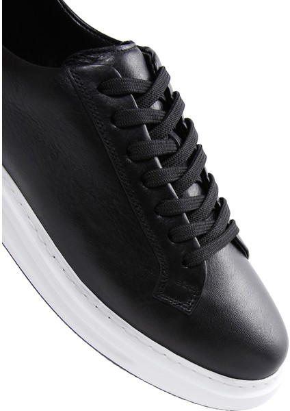 Erkek Siyah Bağcıklı Deri Sneaker 25WFD640718