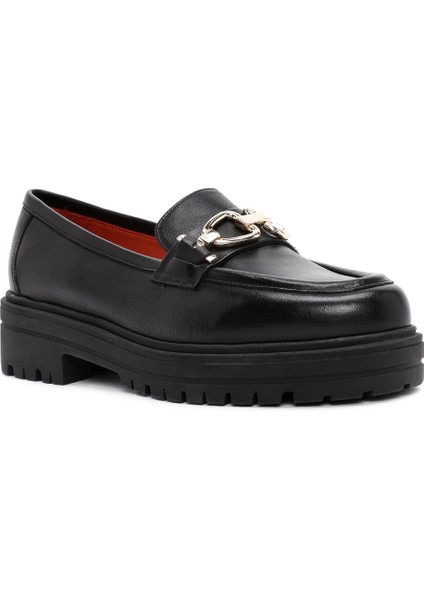 Gritti Kadın Siyah Toka Detaylı Deri Maskülen Loafer 25AFD110018