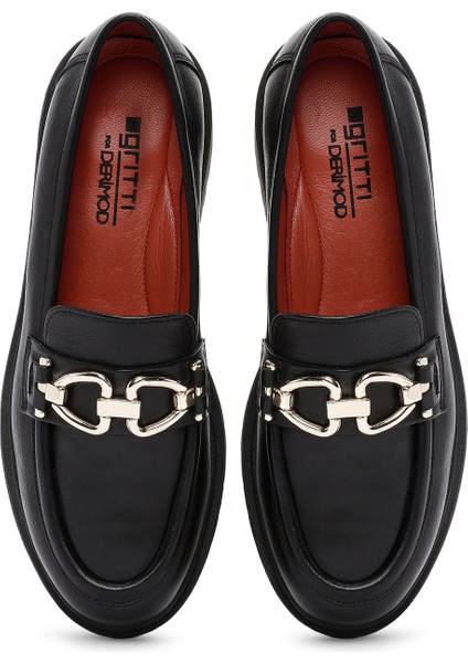 Gritti Kadın Siyah Toka Detaylı Deri Maskülen Loafer 25AFD110018