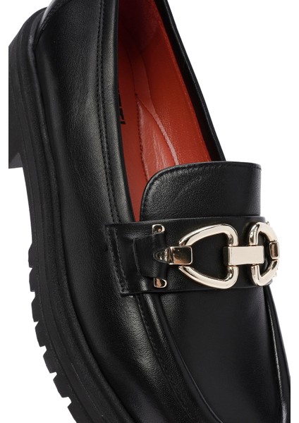 Gritti Kadın Siyah Toka Detaylı Deri Maskülen Loafer 25AFD110018