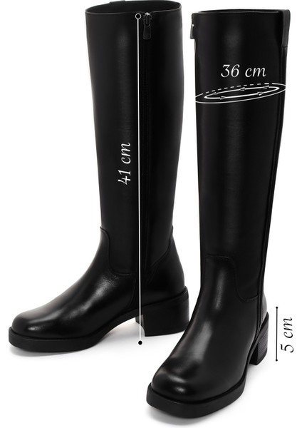 Kadın Siyah Fermuarlı Kısa Kalın Topuklu Deri Çizme 25WFD280818 fiyatları