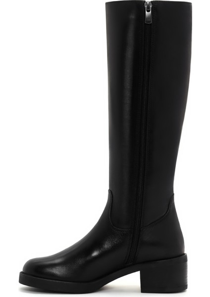 Kadın Siyah Fermuarlı Kısa Kalın Topuklu Deri Çizme 25WFD280818 fırsatları