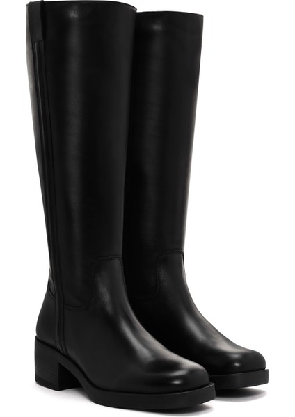 Kadın Siyah Fermuarlı Kısa Kalın Topuklu Deri Çizme 25WFD280818 indirimleri