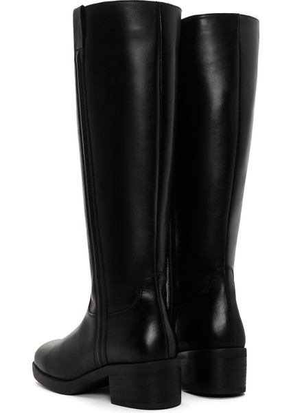 Kadın Siyah Fermuarlı Kısa Kalın Topuklu Deri Çizme 25WFD280818