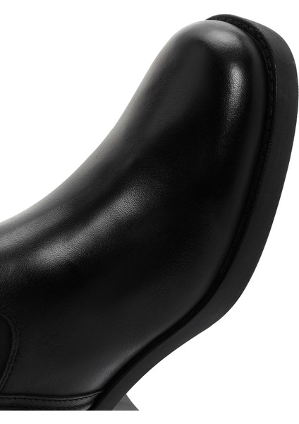 Kadın Siyah Fermuarlı Kısa Kalın Topuklu Deri Çizme 25WFD280818