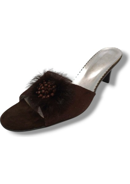 3095-20 Süet Tüylü Kadın Topuklu Terlik