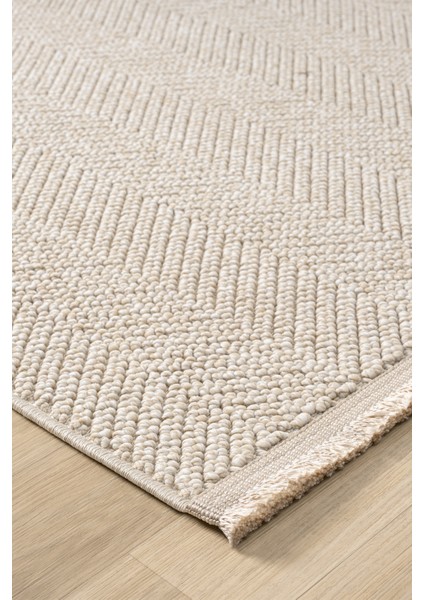 Posıtano Bej Renk Zigzag Model Yumuşak Bukleli ve Püsküllü Dekoratif Makine Dokuma Halı Oturma Odası Salon Mutfak Antre modelleri