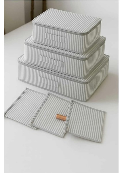 6'lı Valiz Içi Düzenleyici Set/bavul Içi Organizer Seyehat Çantası Hurç Seti Gri Çizgili