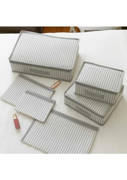 6'lı Valiz Içi Düzenleyici Set/bavul Içi Organizer Seyehat Çantası Hurç Seti Gri Çizgili fiyatları