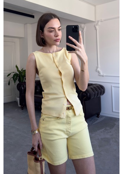 Regular Premium Denim Şort- Sarı indirimleri