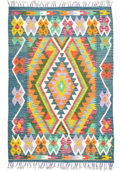 Yün Iplikten El Dokuma Koyu Yeşil Afgan Kilim 82X122 cm (1 M²)