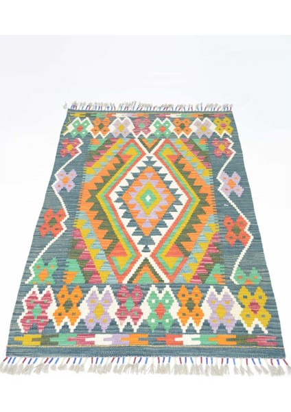 Yün Iplikten El Dokuma Koyu Yeşil Afgan Kilim 82X122 cm (1 M²) fiyatları