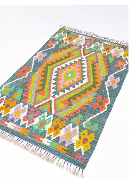 Yün Iplikten El Dokuma Koyu Yeşil Afgan Kilim 82X122 cm (1 M²) modelleri