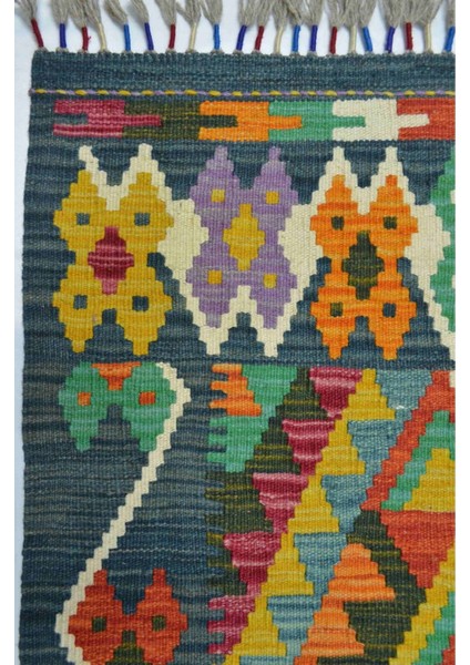 Yün Iplikten El Dokuma Koyu Yeşil Afgan Kilim 82X122 cm (1 M²) fırsatları