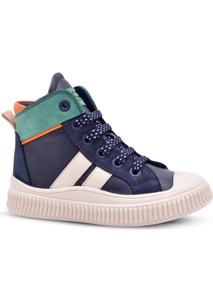 Aston Erkek Çocuk Hakiki Deri Bağcıklı ve Fermuarlı Lacivert Renk Bot