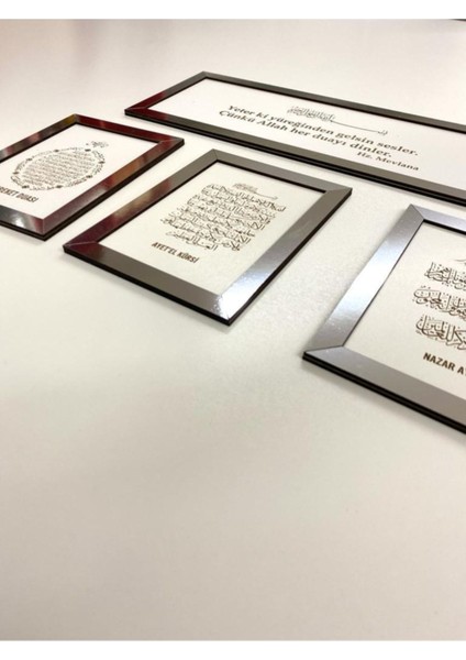 Dörtlü Duvar Pano Seti, Gri-Beyaz, Ayetler ve Bereket Duaları Içerir. fiyatları