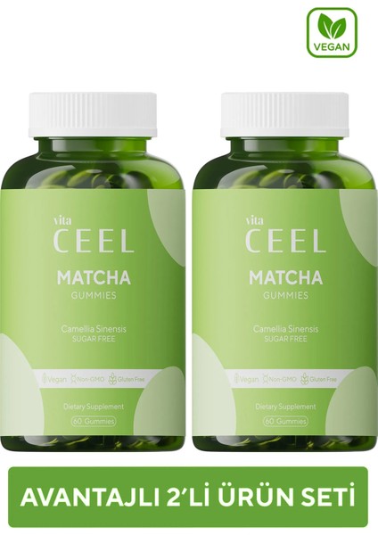 2'li Matcha Gummy, Yeşil Çay Içerikli Çiğnenebilir Vegan Gummy