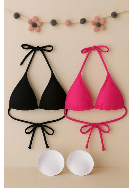 - Kadın Siyah ve Fuşya Minimal Kesim Üçgen Bikini Üstü indirimleri