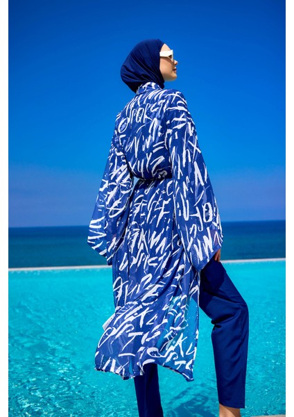 Lacivert Desenli Bağcıklı Pareo Kimono – RP2502 modelleri
