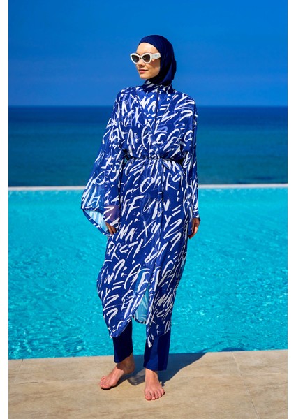 Lacivert Desenli Bağcıklı Pareo Kimono – RP2502 fırsatları