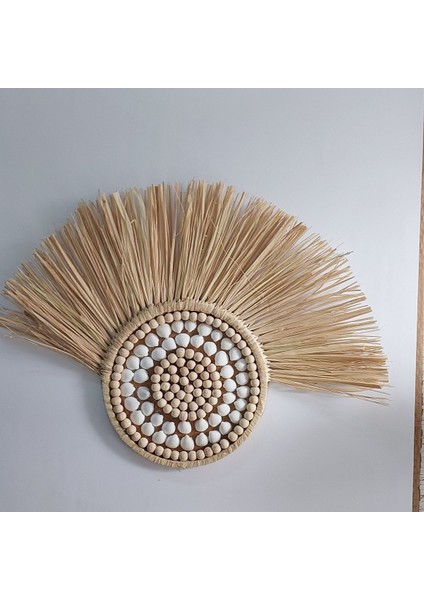 3'lü Deniz Kabuklu Rafya Ayna ve Yelpaze Dekoratif Set, Kahverengi modelleri