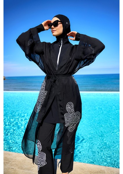 Damask Desenli Şifon Pareo Kimono – P2515