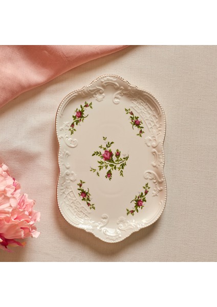 Vintage Rose Kayık Tabak 30 cm Krem