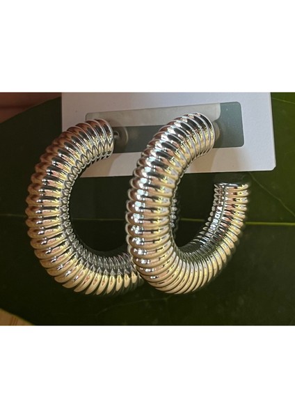 Gümüş Renk Lüks Gösterişli Halka Küpe