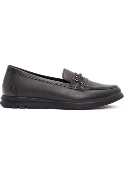 Kadın Siyah Toka Detaylı Deri Comfort Loafer 25AFD150418