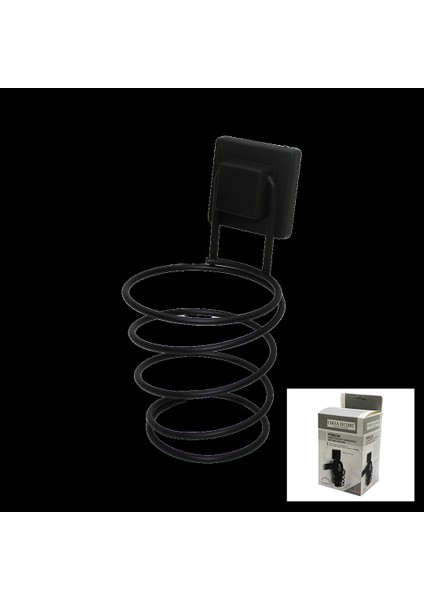 Siyah - Metal Fönlük Fön Makine Askısı Kare Macun YAPIŞKANLI10X11X15CM