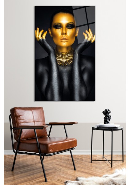 Gold Siyah Makyajlı Kadın Cam Tablo, Modern Ev Ofis Dekor, Hediyelik Duvar Dekorasyonu, Kırılmaz Cam fiyatları