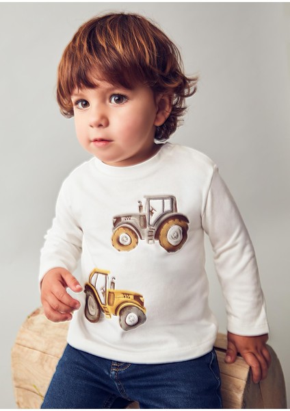 Erkek Bebek Traktör Baskılı Sweatshirt