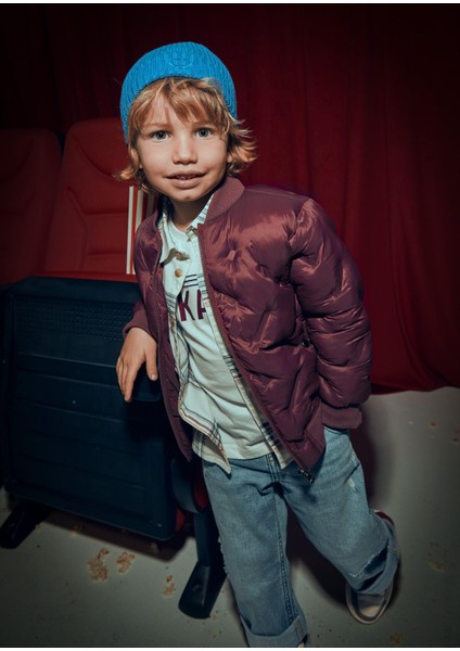 Erkek Çocuk Parçalı Desenli Slim Fit Şişme Mont