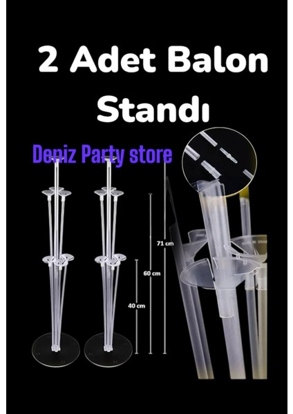 2 Adet Ayaklı Balon Standı 7 Çubuklu 2 Li Set ( Balon Hariçtir. )