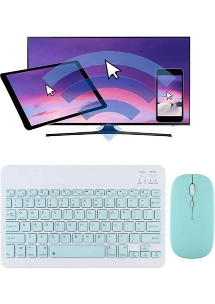 Tüm Cihazlara Uyumlu Akıllı Taşınabilir Şarj Edilebilir Kablosuz Bluetooth Klavye ve Mause Seti
