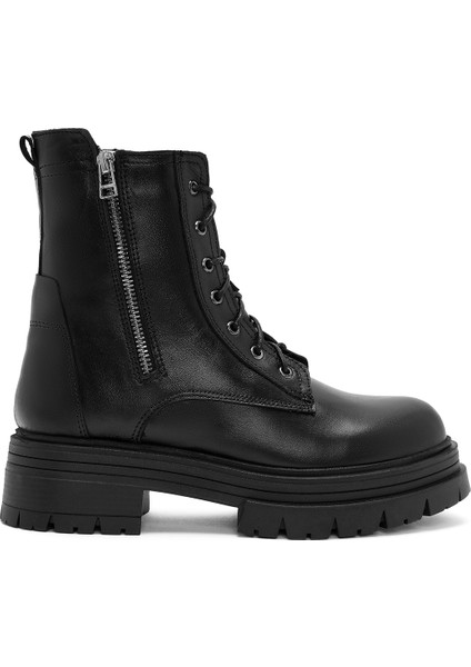 Kadın Siyah Fermuarlı Kalın Tabanlı Deri Postal Bot 25WFD180818