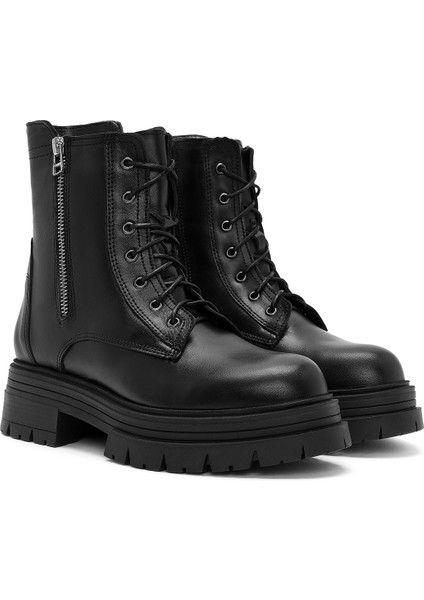 Kadın Siyah Fermuarlı Kalın Tabanlı Deri Postal Bot 25WFD180818 fırsatları