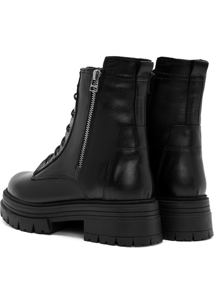 Kadın Siyah Fermuarlı Kalın Tabanlı Deri Postal Bot 25WFD180818