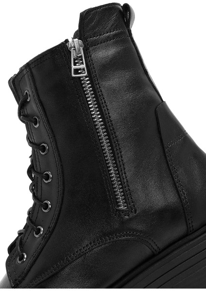 Kadın Siyah Fermuarlı Kalın Tabanlı Deri Postal Bot 25WFD180818