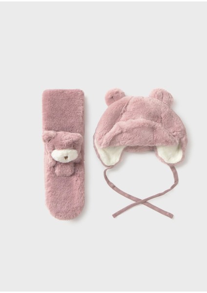 Kız Bebek Peluş Şapka ve Atkı Takım