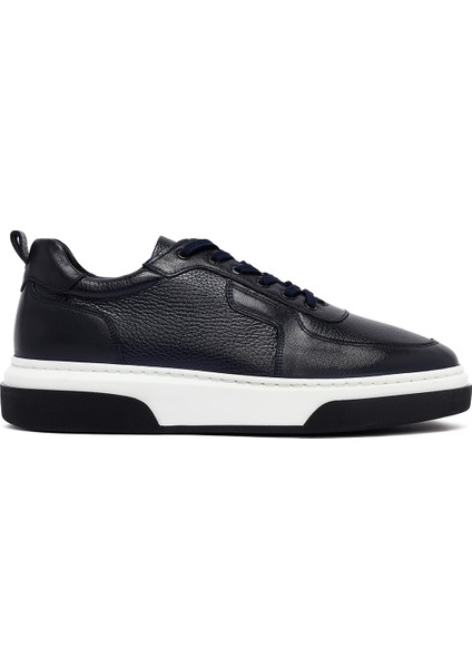 Erkek Lacivert Bağcıklı Kalın Tabanlı Deri Sneaker 25WFD6408FT