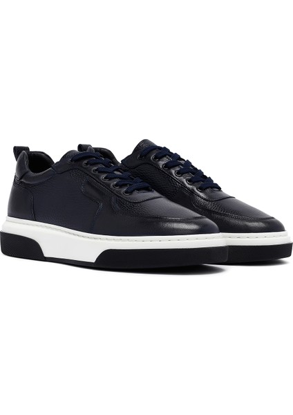Erkek Lacivert Bağcıklı Kalın Tabanlı Deri Sneaker 25WFD6408FT modelleri