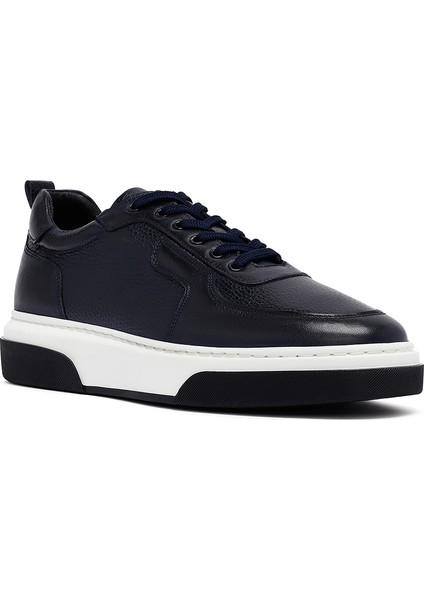 Erkek Lacivert Bağcıklı Kalın Tabanlı Deri Sneaker 25WFD6408FT